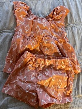 Carter's Girls Coral and Cream Printed Flutter Sleeve Top & Shorts Set